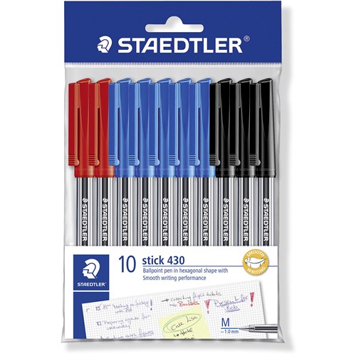 Staedtler 430 Stick Ballpoint Medium 1mm Assorted Pack of 10
